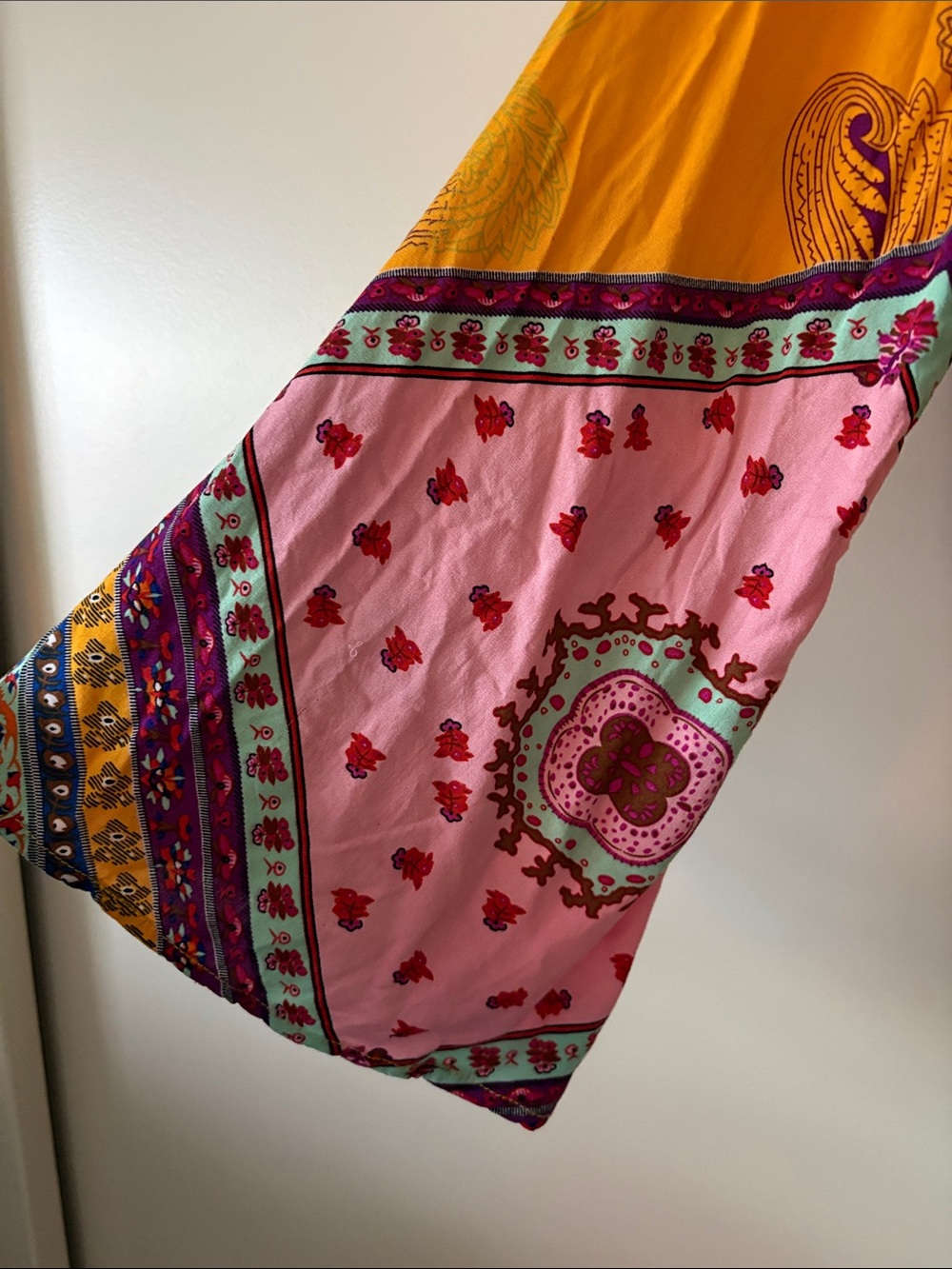 2 piece Bohemian Tie-Front cropped blouse with maxi wrap skirt in Pink & Orange - Picture 5 of 8